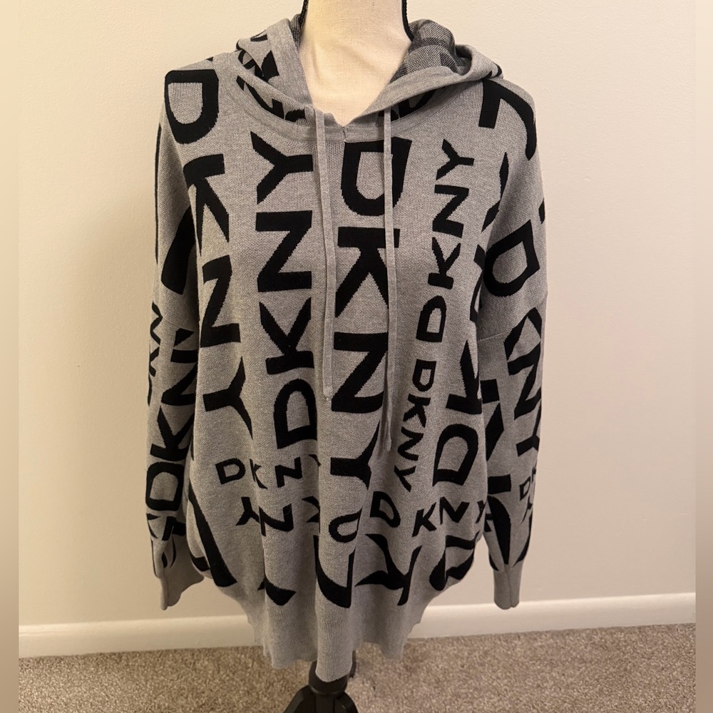 DKNY Black and Gray Logo Sweater